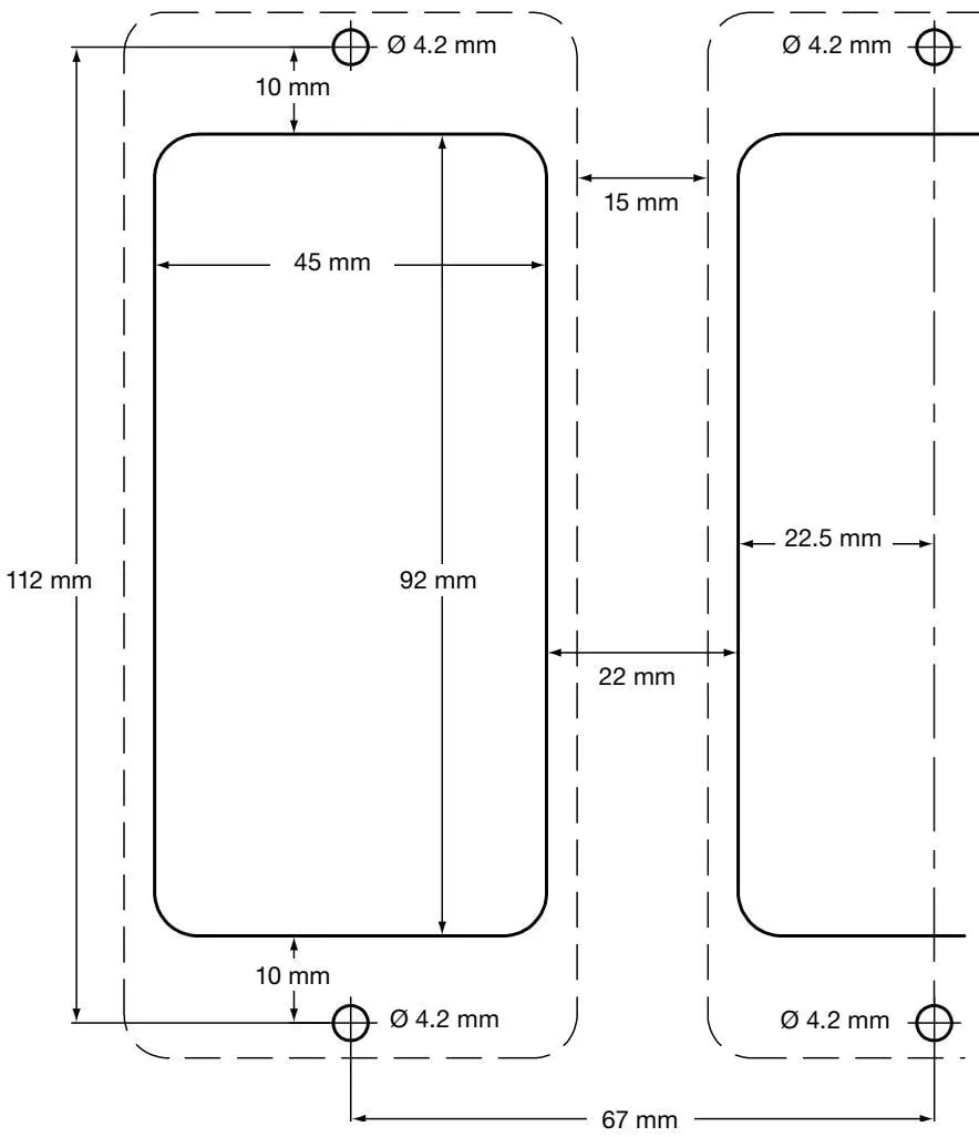 Baseplate panel cutout dimensions and installation diagram