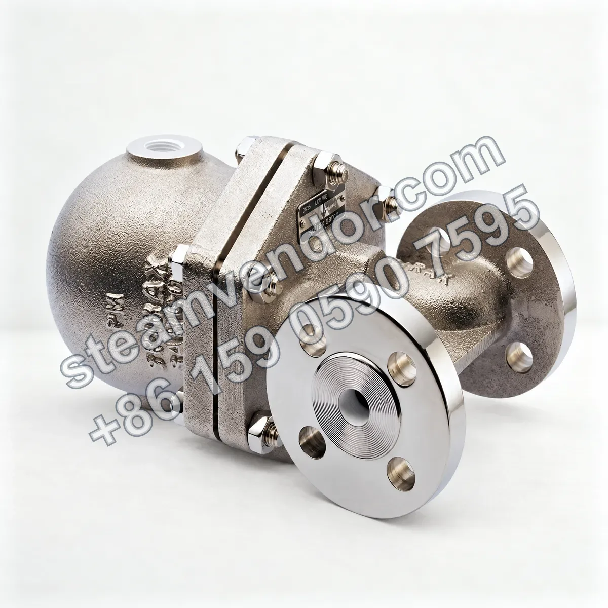 Product photograph of the Spirax Sarco CA46 stainless steel float-operated air and gas trap, showing the cast body and dual flanged connections