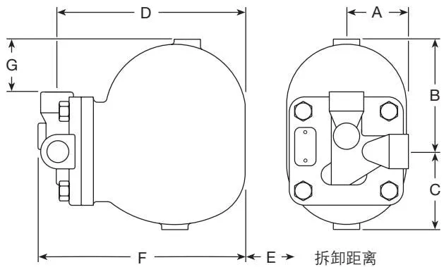 Dimensions and withdrawal distance diagram