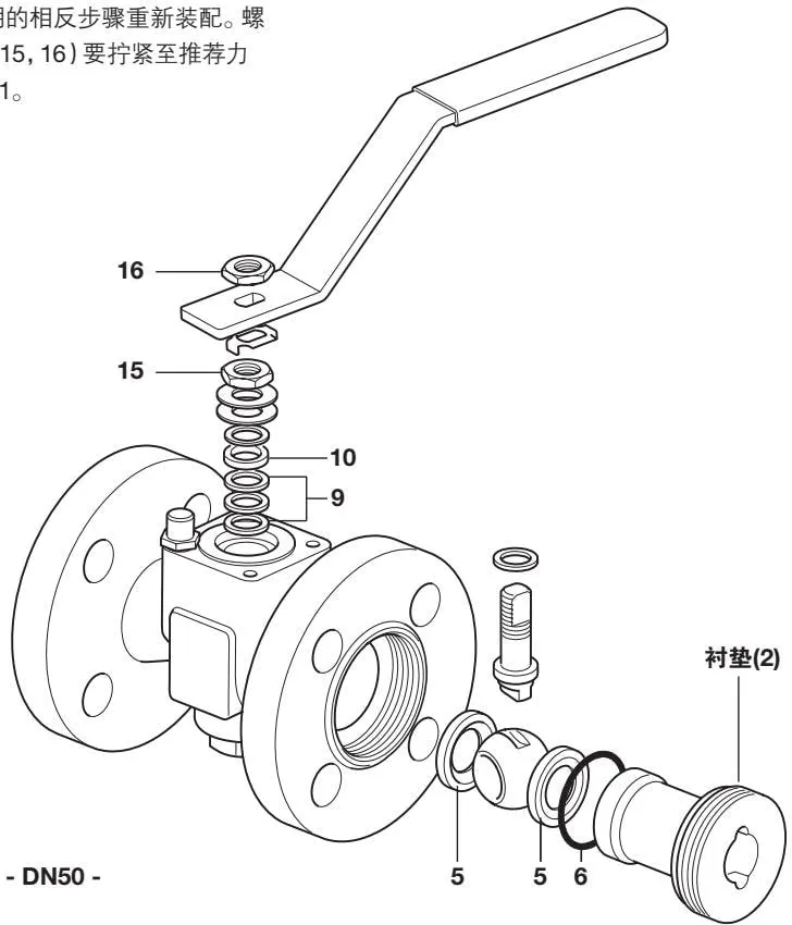 Reassembly diagram for DN15 to DN50