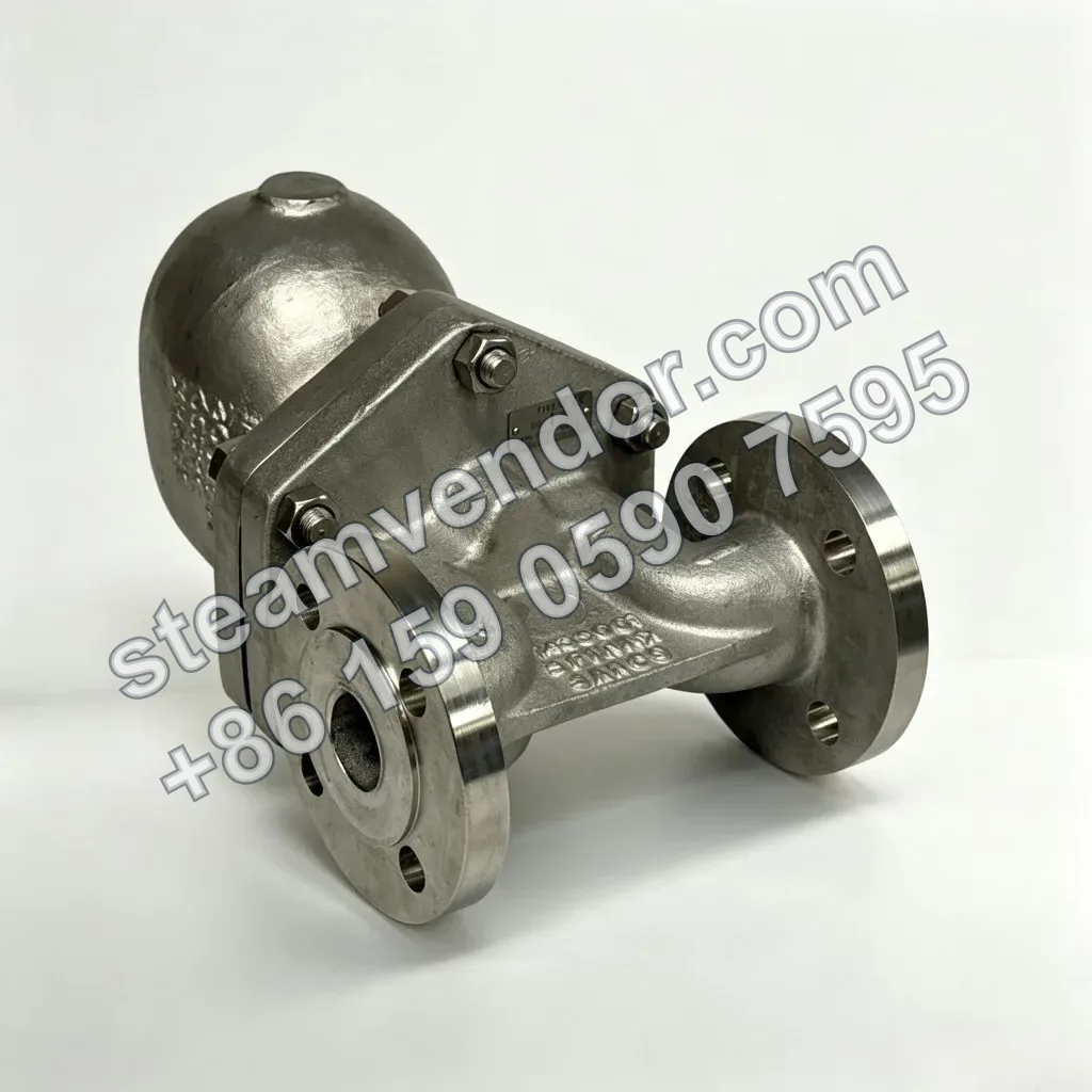 Spirax Sarco FT46 stainless steel ball float steam trap angled studio photo