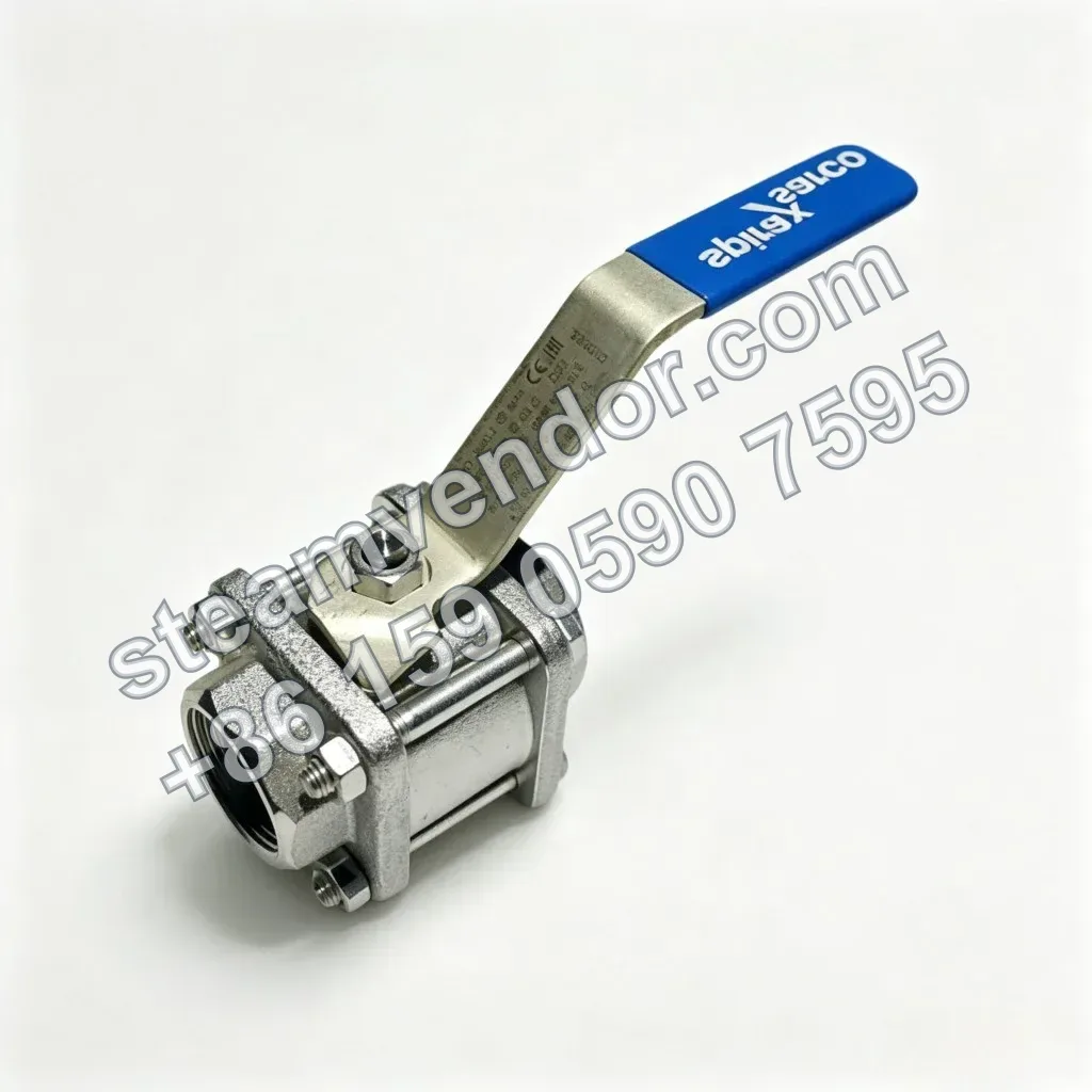 Spirax Sarco M10F three-piece fire-safe antistatic ball valve, three-quarter view
