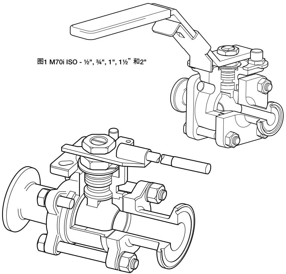 M70i ISO 1/2" to 2" ball valve outline drawing