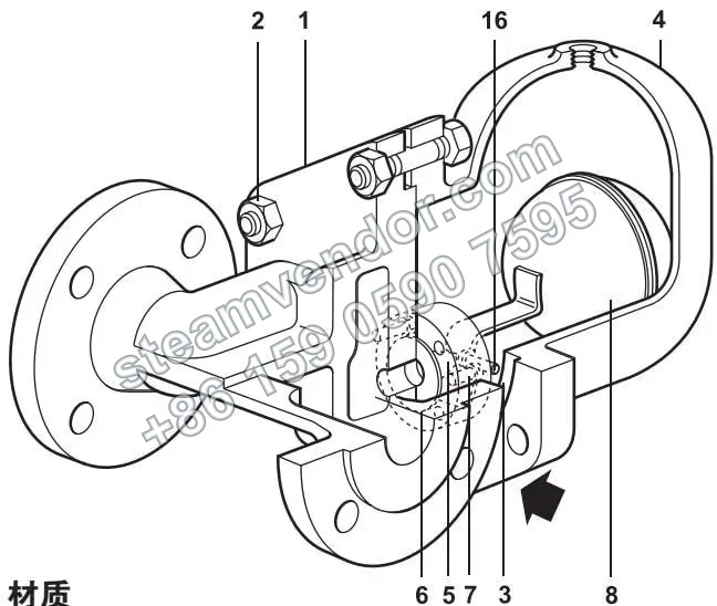 CA44S DN40/DN50 carbon steel ball float air trap construction diagram