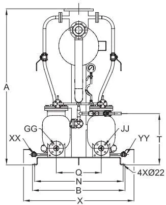 MFP14 Twin Pump Set Dimensions and Pipe Connections