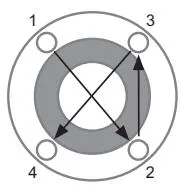 Bolt tightening sequence diagram Pipe connection arrangement for preventing tensile stress, diagram 1